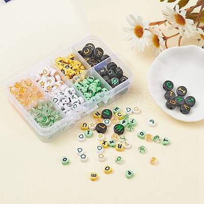 414Pcs 8 Style Heart & Flat Round Opaque/Transparent Acrylic Beads MACR-YW0001-46-1