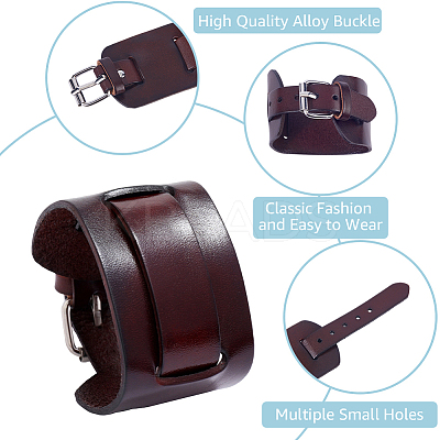 Vintage Punk Rock Style Wide Leather Cord Wristband Bracelets for Unisex BJEW-WH20007-07B-1
