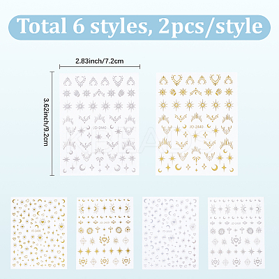 12Pcs 6 Styles Nail Art Stickers Decals FIND-SP0004-60-1