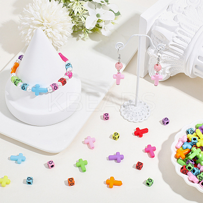 800Pcs 2 Styles Cross Theme Acrylic Beads MACR-PA0001-45C-1