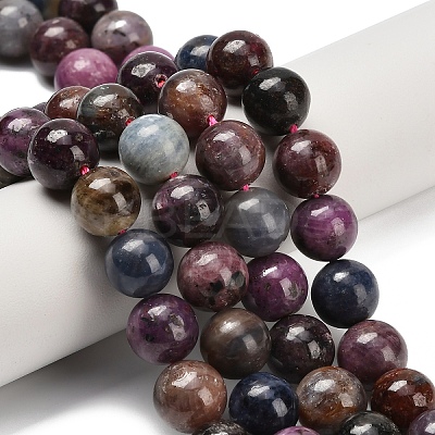 Natural Red Corundum/Ruby and Sapphire Beads Strands G-C259-B07-10mm-1