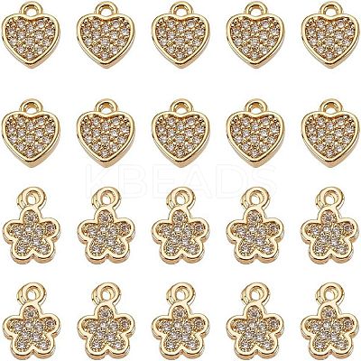 20Pcs 2 Styles Brass Clear Cubic Zirconia Charms FIND-AR0005-22G-1
