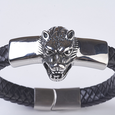 Men's Braided Leather Cord Bracelets BJEW-P194-17B-1
