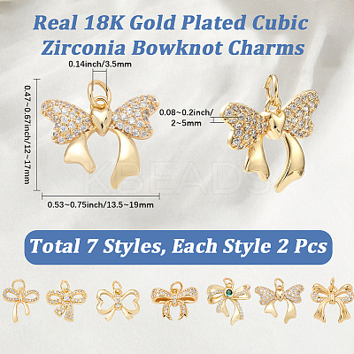 14Pcs 7 Styles Brass Micro Pave Cubic Zirconia Pendants KK-BBC0020-29-1