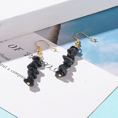 Natural Obsidian Chip Beaded Dangle Earrings EJEW-JE04788-08-1