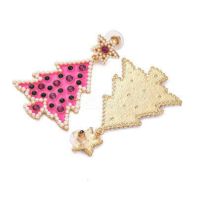 Christmas Trees with Star Alloy Dangle Stud Earrings for Women EJEW-Z078-02B-1
