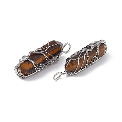 Natural & Synthetic Mixed Gemstone Copper Wire Wrapped Pointed Pendants G-F733-05-1