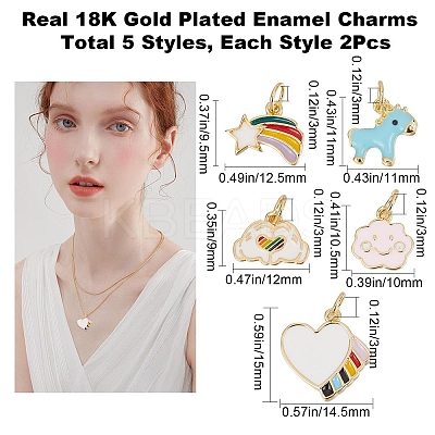 10Pcs 5 Style Real Real 18K Gold Plated Plated Brass Charms FIND-CN0001-28-1