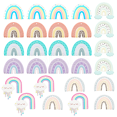 28Pcs 7 Styles Printed Transparent & Opaque Resin Pendants RESI-OC0001-64-1