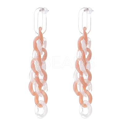 Acrylic Curb Chain Tassel Dangle Stud Earrings for Women EJEW-JE04767-04-1