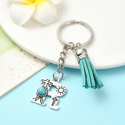 Alloy with Resin Imitation Synthetic Turquoise Keychain KEYC-YW00087-18-1