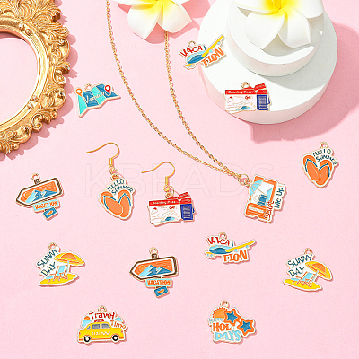 18Pcs 9 Styles Tourism Theme Alloy Enamel Pendants FIND-SC0019-21-1