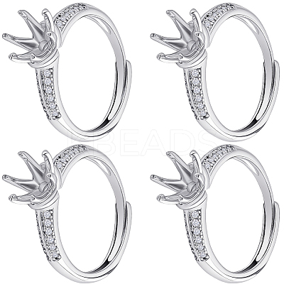 4Pcs Brass Micro Pave Cubic Zirconia Adjustable Rings Settings KK-BBC0023-81-1