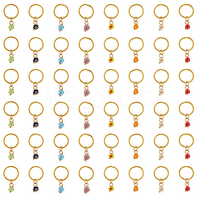 24Pcs 8 Colors Handmade Millefiori Glass & Iron Braiding Hair Pendants Decoration Clips OHAR-AB00009-1