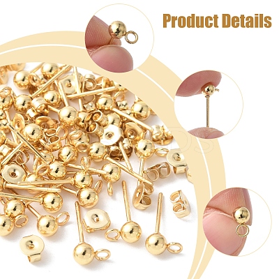 40Pcs 304 Stainless Steel Ball Post Stud Earring Findings STAS-FS0001-76G-1