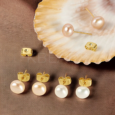 6Pcs 3 Colors Natural Cultured Freshwater Pearl Stud Earrings EJEW-TAC00026-1