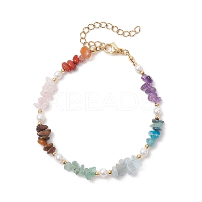 Chakra Natural Rose Quartz & Amethyst & Apatite & Aquamarine & Green Aventurine & Tiger Eye & Carnelian Chip Beaded Bracelets for Women BJEW-JB11740-01-1