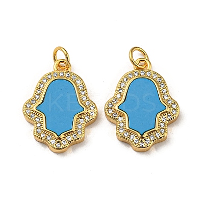 Brass Micro Pave Cubic Zirconia with Synthetic Turquoise Pendants KK-K356-24B-G-1