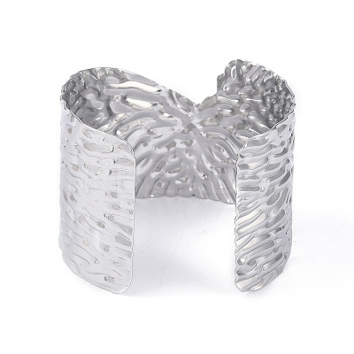 Non-Tarnish 304 Stainless Steel Textured Wide Open Cuff Bangles for Women BJEW-S155-05P-1