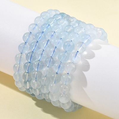 Natural Aquamarine Round Bead Stretch Bracelets for Men Women BJEW-U034-01C-02-1