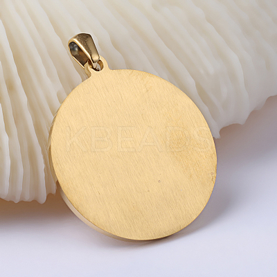 Flat Round with Tree of Life Ion Plating(IP) 201 Stainless Steel Pendants STAS-I040-06B-1-1