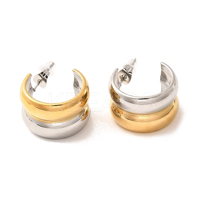 304 Stainless Steel Two Tone Stud Earrings EJEW-F355-05GP-03-1
