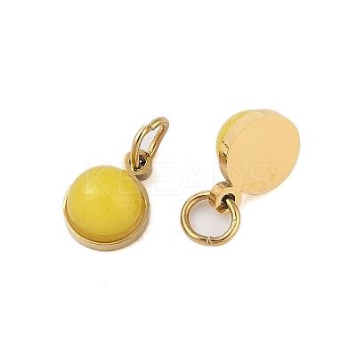Ion Plating(IP) Natural Dyed Jade Half Round Charms with Jump Ring STAS-A097-05G-09-1