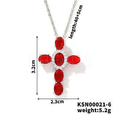 Brass Pave Cubic Zirconia Religion Cross Pendant Necklaces CU6638-4-1