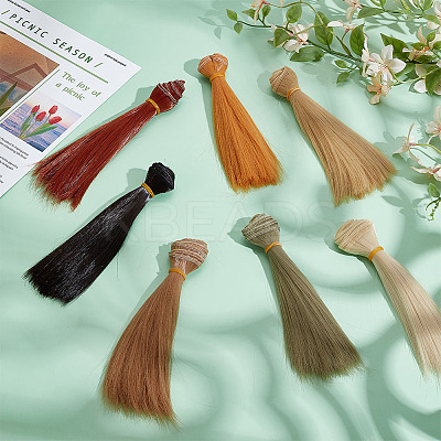 7Pcs 7 Colors Plastic Long Straight Hairstyle Doll Wig Hair DOLL-ME0001-06A-1