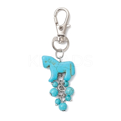Synthetic Turquoise Dyed Horse Pendant Decorations HJEW-JM04666-1