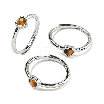 Heart Natural Tiger Eye Adjustable Rings RJEW-Q818-02P-02-1