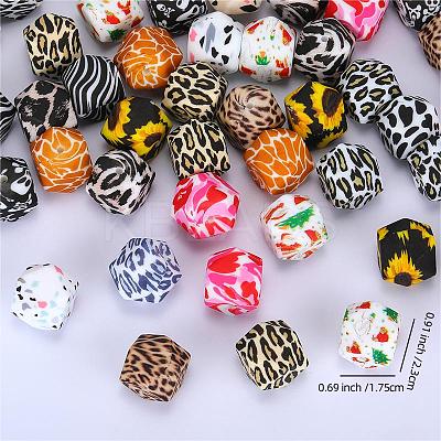 Colorful Pattern Printed Silicone Focal Beads SI-JX0022A-02-1
