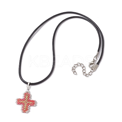 Glass Seed Cross Pendant Necklaces NJEW-MZ00025-01-1