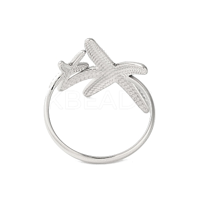 Non-Tarnish 304 Stainless Steel Starfish Open Cuff Rings for Women RJEW-S418-03P-1