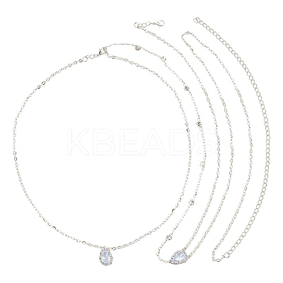 1Pc Clear Cubic Zirconia Teardrop Backdrop Necklace Body Chain NJEW-FG0001-02S-1