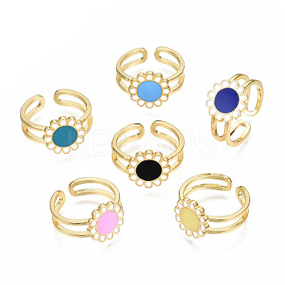 Brass Enamel Cuff Rings RJEW-S045-114-NR-1
