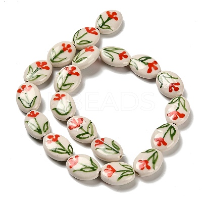 Flower Theme Printed Handmade Porcelain Beads LAMP-D303-06E-01-1