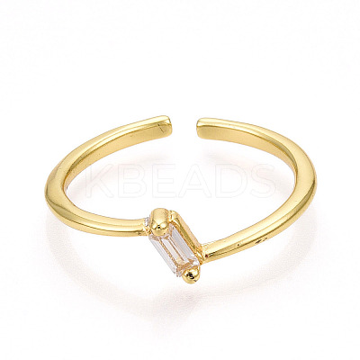 Brass Micro Pave Clear Cubic Zirconia Cuff Rings for Women KK-T070-115-1