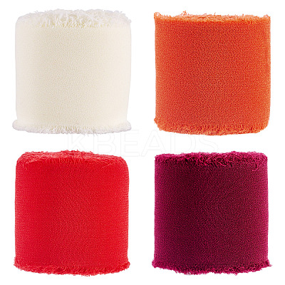 4 Rolls 4 Colors Frayed Polyester Ribbon OCOR-TA0002-87D-1