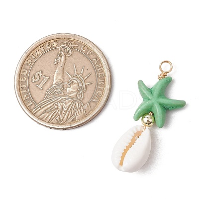 Starfish Dyed Synthetic Turquoise & Natural Cowrie Shell Pendants PALLOY-JF03553-1