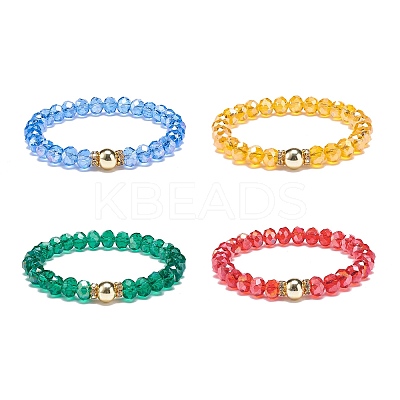 4Pcs 4 Style Glass & Rhinestone Beaded Stretch Bracelets Set for Women BJEW-JB08803-1