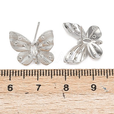 Butterfly Brass Micro Pave Clear Cubic Zirconia Stud Earring Findings KK-F921-02P-1