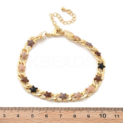 Star Brass Enamel Curb Chain Bracelets for Women BJEW-B125-02G-1
