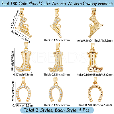 12Pcs 3 Style Brass Micro Pave Cubic Zirconia Pendants KK-BBC0019-41-1