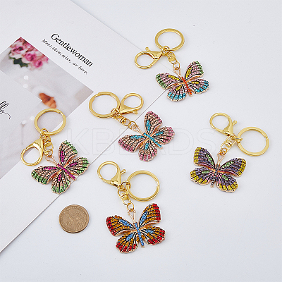5Pcs Colorful Full Rhinestone Butterfly Pendant Keychain KEYC-PH01489-1