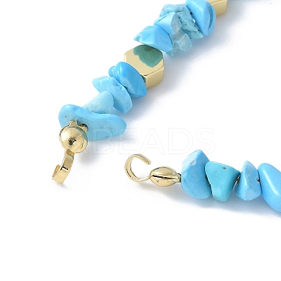 Brass Hexagon & Natural Dyed Howlite Chip Beaded Bracelet Making KK-F892-17G-1