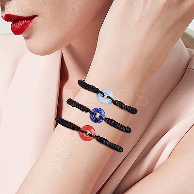 Synthetic Blue Goldstone Donut Braided Bead Bracelet BJEW-SW00047-12-1