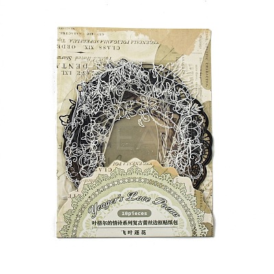 10Pcs 10 Styles Vintage Lace Waterproof PET Stickers Sets LS-DIY-M066-05D-1
