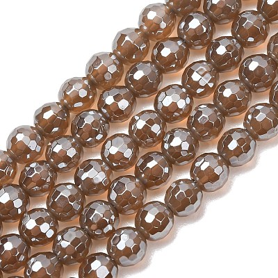 Electroplated Natural Agate Beads Strands G-B191-A07-6mm-17-1