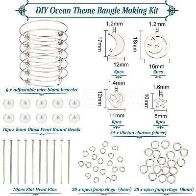 DIY Moon & Star Charm Bangle Making Kit DIY-BC0004-64-1